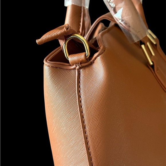 Anne Klein Cognac Satchel Gold Hardware Crossbody - Picture 8 of 10